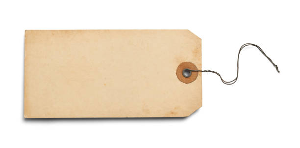 Old Blank Tag Large Brown Tag with Copy Space Isolated on white Background. old luggage tag stock pictures, royalty-free photos & images
