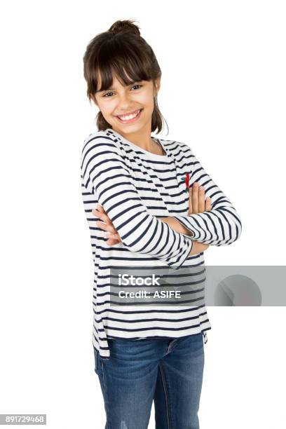 Little Girl With Arms Crossed Stock Photo - Download Image Now - Cheerful, Child, Happiness