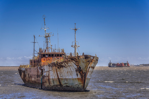 Abandoned and rusty ship, Montevideo, Uruguay