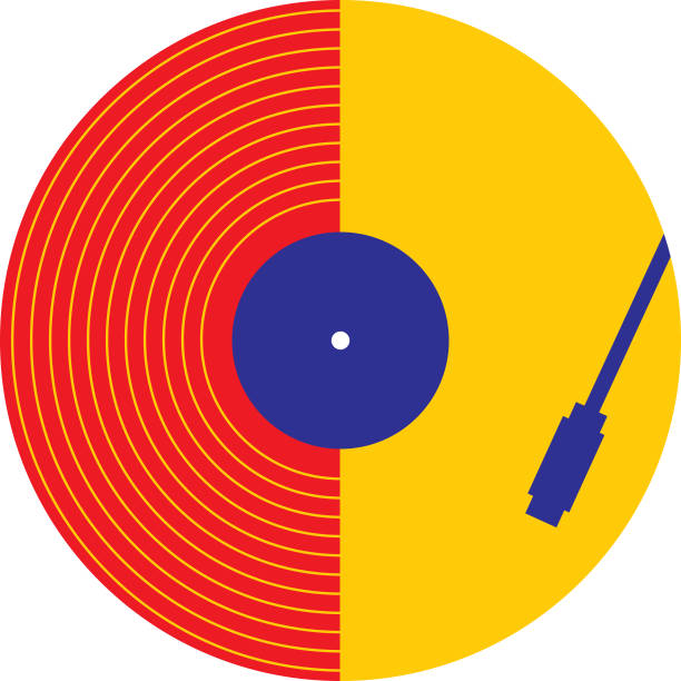 illustrazioni stock, clip art, cartoni animati e icone di tendenza di riproduzione di record astratti - vibrant color yellow recreational equipment red