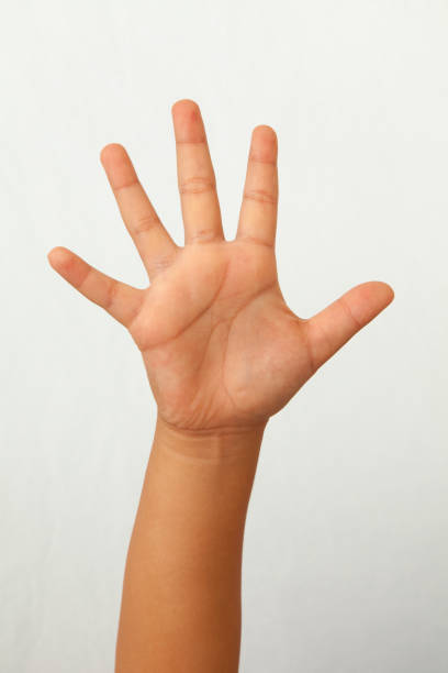 istock Child right hand palm on white background 891746444