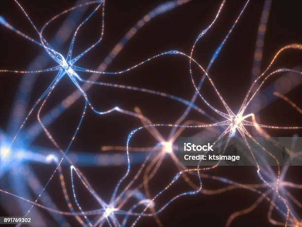 Neurons Electrical Pulses Stock Photo - Download Image Now - Nerve Cell, Human Nervous System, Synapse