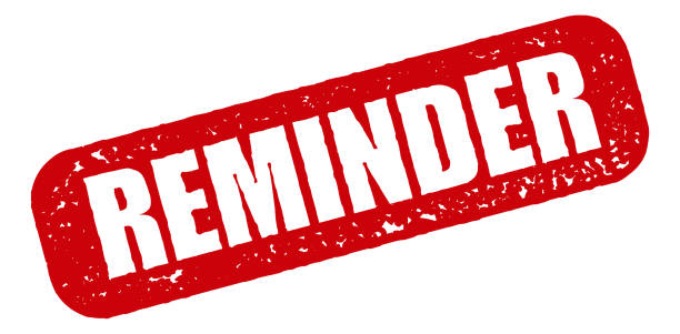 Reminder Red Rubber Stamp Icon on Transparent Background A red inked rubber stamp on a transparent background, with a blobby grunge texture. AI10 EPS, CMYK color space. Place onto any colored background. reminder-stamp stock illustrations