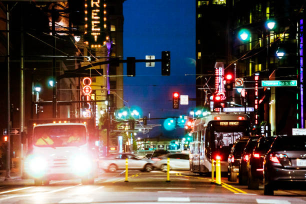 istock Night traffic - downtown Kansas City 891772782