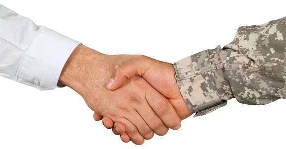 Soldier and Businessman Shaking Hands