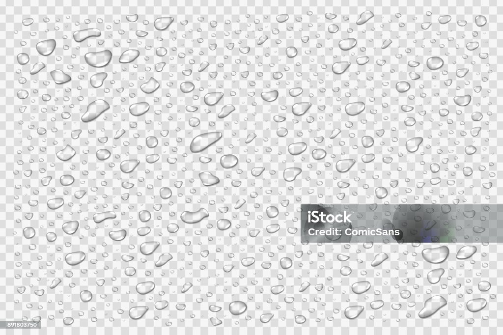 Vector set of realistic isolated water droplets on the transparent background. Drop stock vector