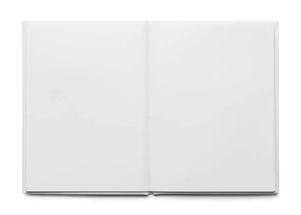 Open White Hard Cover Book Isolated on White Background.