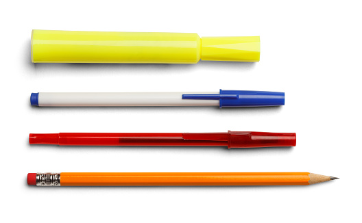 Marker pens and pencil isolated on white background.