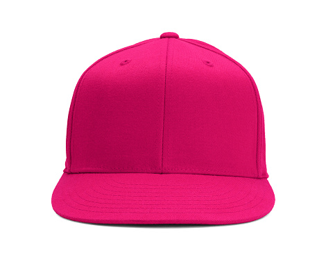 Pink Baseball Hat Front View With Copy Space Isolated on White Background.