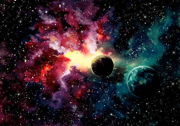 istock Hand Drawn Watercolor Illustration with Shine and Planet 891807752