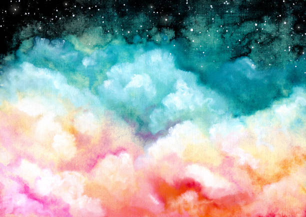 illustrations, cliparts, dessins animés et icônes de illustration aquarelle avec des nuages et le ciel étoilé - sky watercolour paints watercolor painting cloud