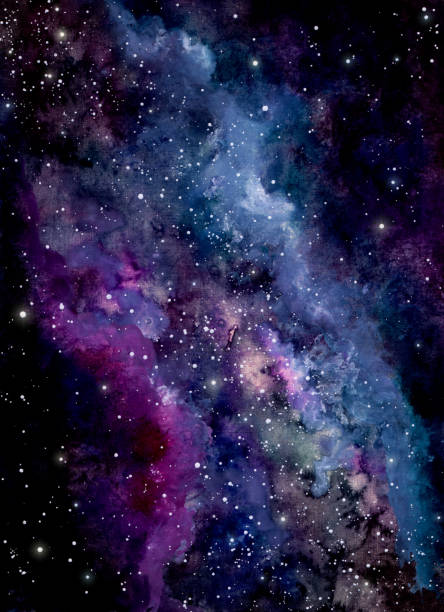 akwarela ciemna mgławica w kosmosie - space galaxy star glitter stock illustrations
