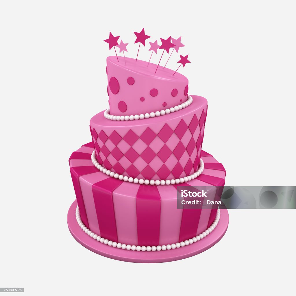 3d Illustration Of Big Birthday Cake Stock Photo - Download Image ...