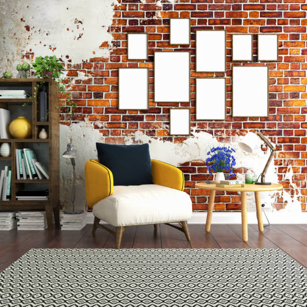 istock Cozy interior poster mock up with old brick wall 891826994