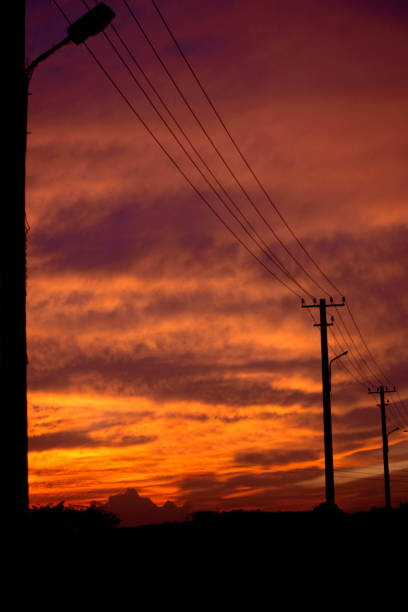 istock Electric power lines at sunset 891830202