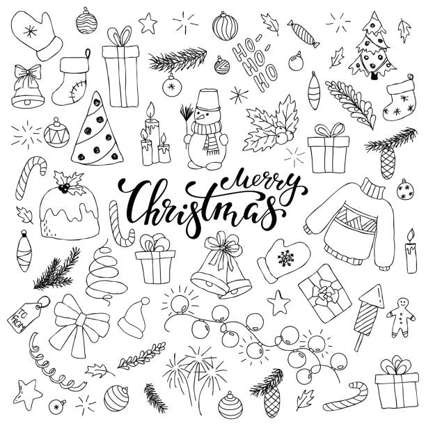 istock Happy New Year and Merry Christmas doodle set. design for holiday greeting cards and invitations of the Merry Christmas and Happy New Year, banner, logo, seasonal winter holidays. 891853744
