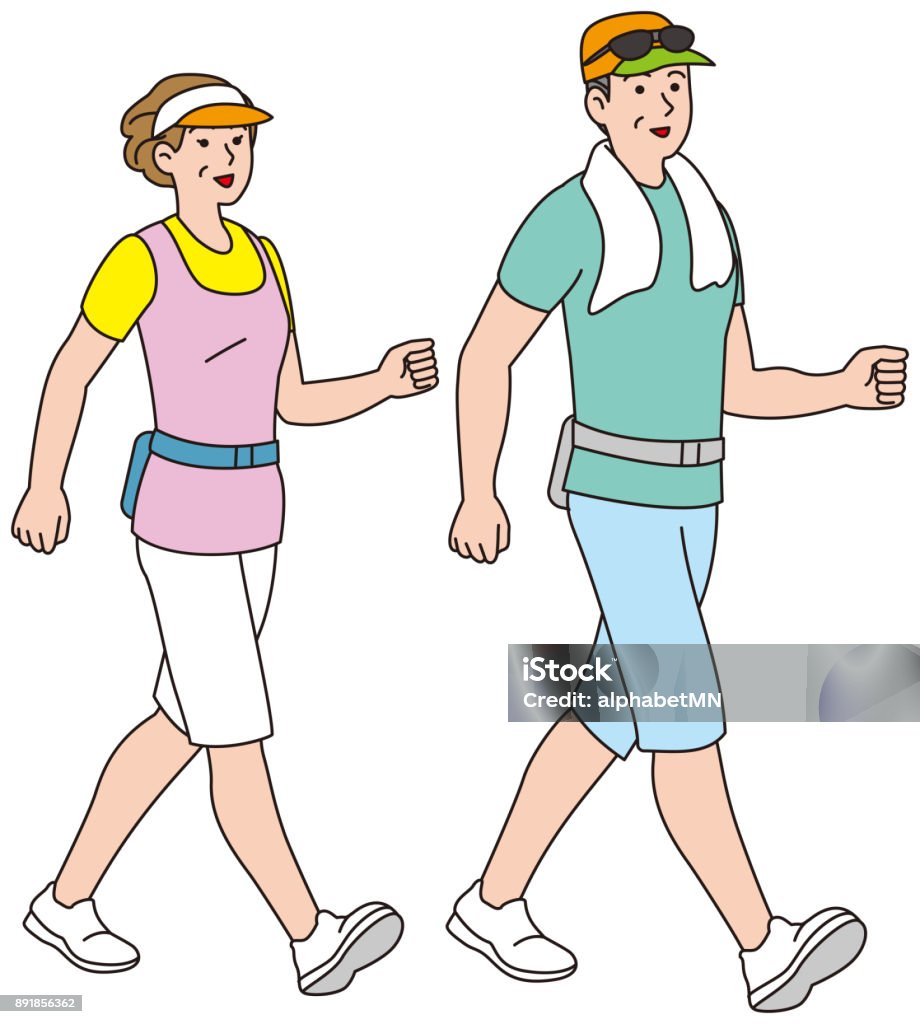 Couple d’âge mur, marcher dans les vêtements d’été - clipart vectoriel de Femmes libre de droits