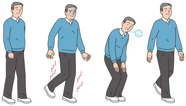 Vector illustration of Middle-aged men who ran my pain in their legs while walking