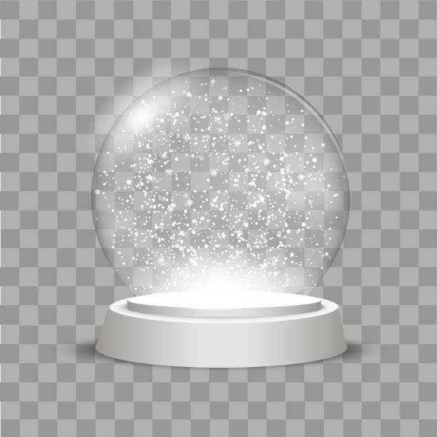 illustrazioni stock, clip art, cartoni animati e icone di tendenza di globo di natale con neve che cade su sfondo trasparente. vettore - christmas bubble