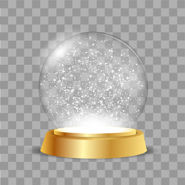 ilustraciones, imágenes clip art, dibujos animados e iconos de stock de globo de navidad con la caída de nieve sobre fondo transparente. vector de - snow globe dome glass transparent