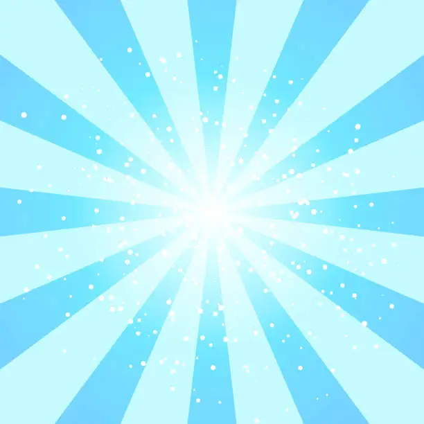 Vector illustration of Radial blue sun burst beams or sparkles on white background. Vector.