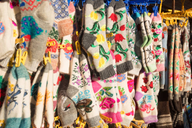 istock Bunch of handmade colorful woolen socks 891891056