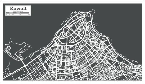 Vector illustration of Kuwait Map in Retro Style. Outline Map.