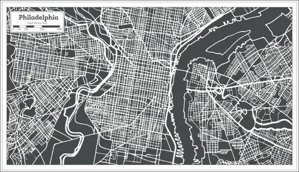 Vector illustration of Philadelphia Pennsylvania USA Map in Retro Style. Outline Map.