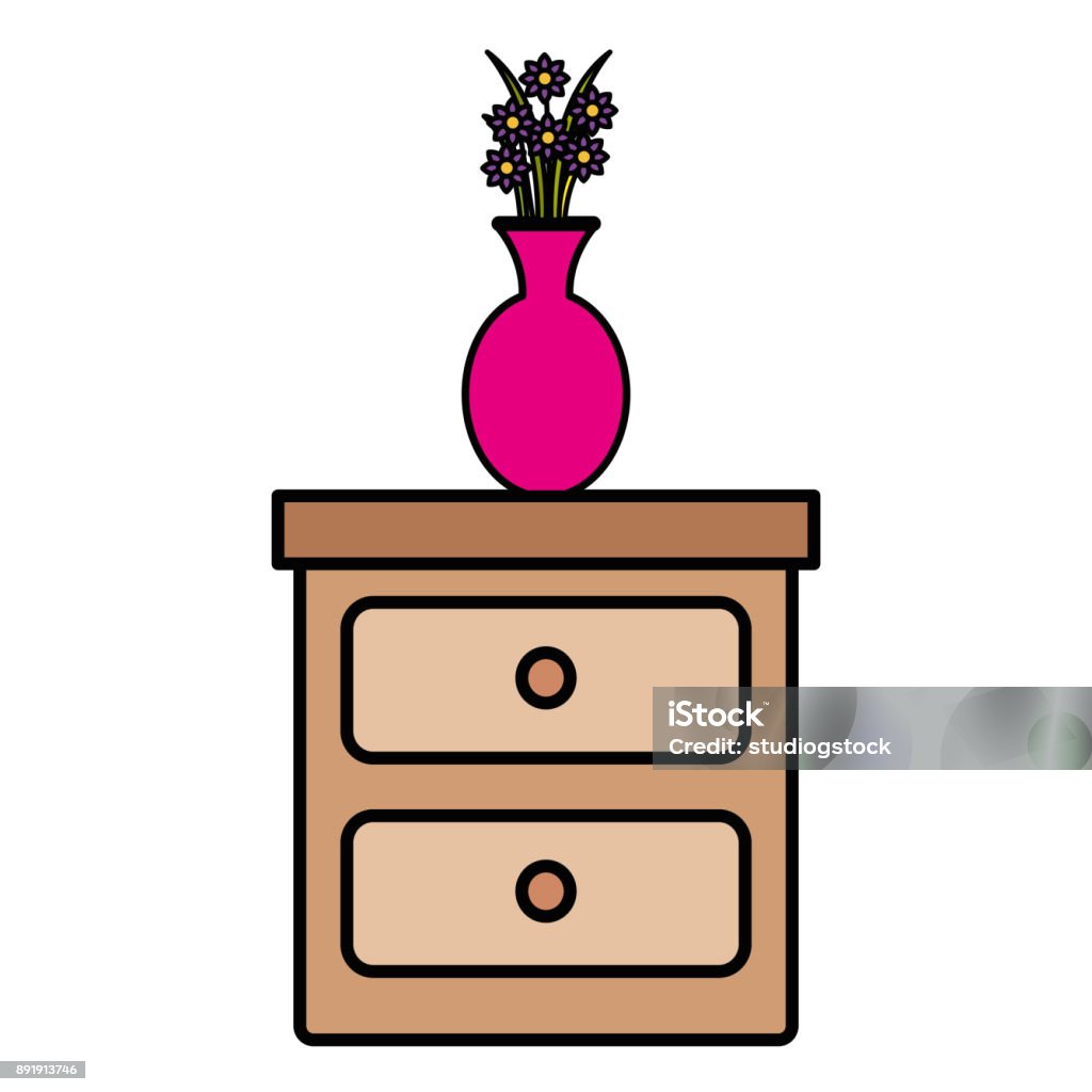 bedroom drawer with flower vase bedroom drawer with flower vase vector illustration design Apartment stock vector