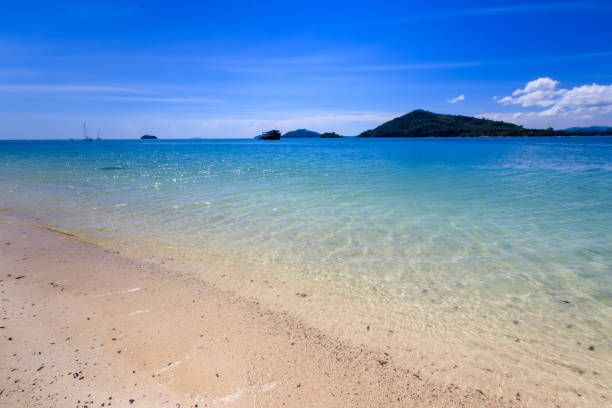 istock Beach with golden sand and sea. 891918132