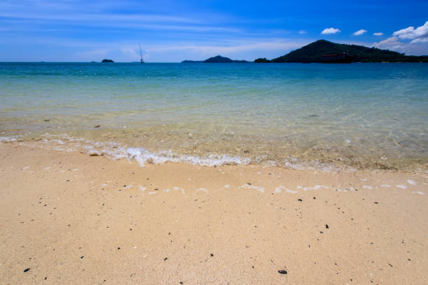 istock Beach with golden sand and sea. 891918186