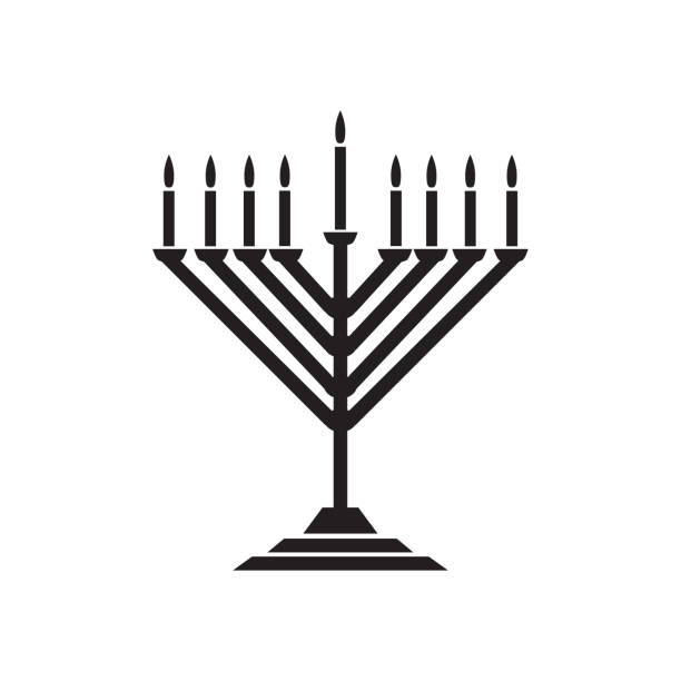 Hanukkah Menorah Menorah icon. Hanukkah festival of lights Jewish Holiday traditional symbol menorah, candles, candlestick, isolated on white background, lineart vector Chanuka festive illustration. star of david logo stock illustrations