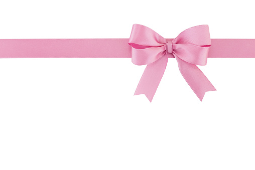 Pastel Pink Ribbon With Bow Isolated On White Background Flat Lay