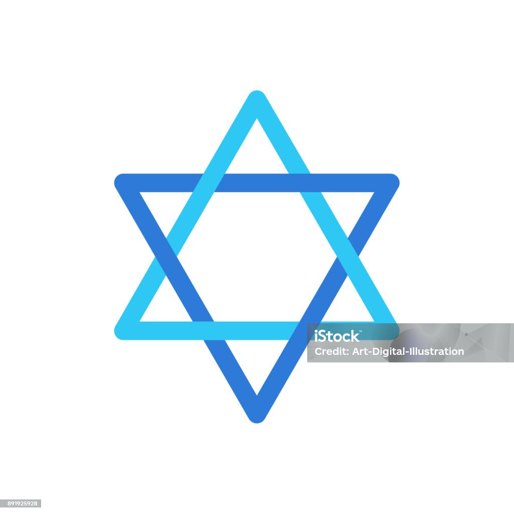 Blue Star of David Blue star icon of David, symbol Israel flag, vector David's star banner, illustration. Jerusalem traditional blue star shape - sign magen. Arts Culture and Entertainment stock vector