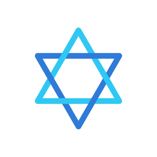 Blue Star of David Blue star icon of David, symbol Israel flag, vector David's star banner, illustration. Jerusalem traditional blue star shape - sign magen. magen david adom stock illustrations