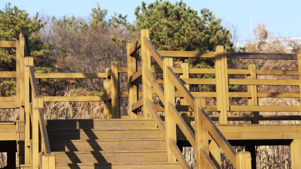 istock Wooden steps and wooden columns 891928732