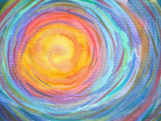 ilustrações, clipart, desenhos animados e ícones de espiral colorido sol poder fundo aquarela pintura - abstract design pattern mandala