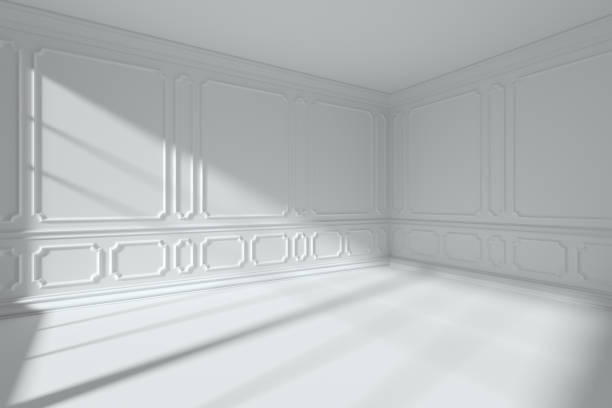 istock Simple white room with classic style decor on walls 891931324
