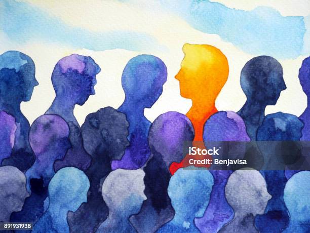 Contrast Different Bright Human Watercolor Painting Design Stock Illustration - Download Image Now