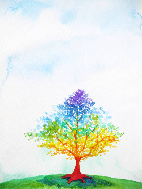 ilustraciones, imágenes clip art, dibujos animados e iconos de stock de arco iris árbol color colores acuarela ilustración diseño - paz mundial