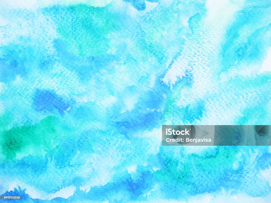 Abstract Blue Wave Sea Ocean Background Misty Sky Watercolor ...