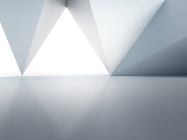 istock Geometric shapes structure on empty concrete floor with white wall background in hall or modern showroom, Construction technology for future architecture - Abstract interior design 3d illustration 891937382