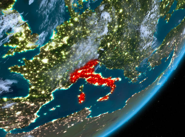 istock Orbit view of Italy at night 891945530