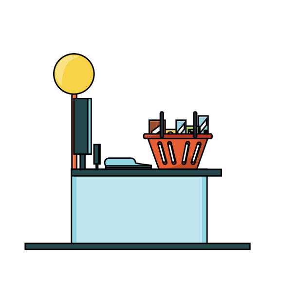 illustrations, cliparts, dessins animés et icônes de conception de caisse enregistreuse de supermarché - supermarket cash register checkout counter credit card