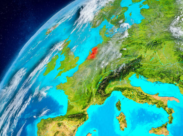 istock Space view of Netherlands in red 891953496