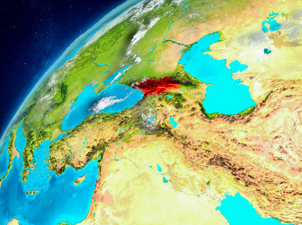 istock Space view of Georgia in red 891953554