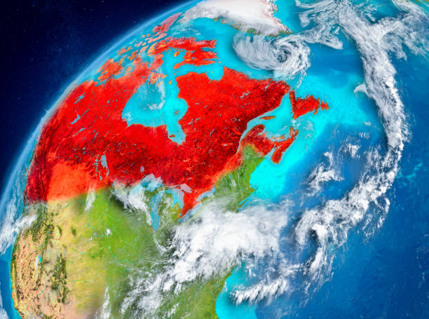 istock Space view of Canada in red 891953588