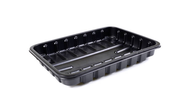 istock Black Plastic food container on white background, plastic packing food tray isolated 891956410