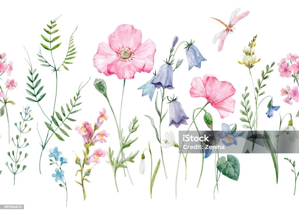 vector patrón de flores acuarela - arte vectorial de Flor libre de derechos