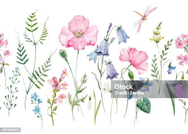 Watercolor Floral Vector Pattern Stock Illustration - Download Image Now - Flower, Watercolor Painting, Springtime